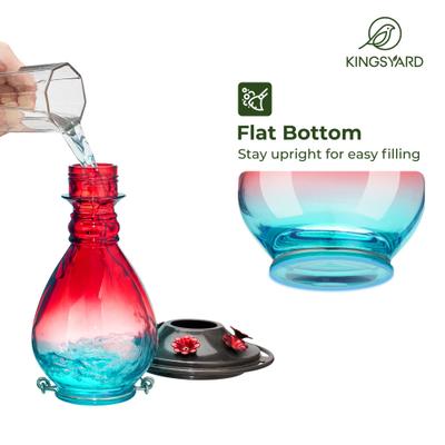 Show full view: Kingsyard 24-oz Leak Proof Glass Hummingbird Feeder with Ant Moat, Aqua Blue + Red slide 4 of 8