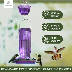 Kingsyard 16-oz Glass Hummingbird Feeder with Ant Moat, Purple