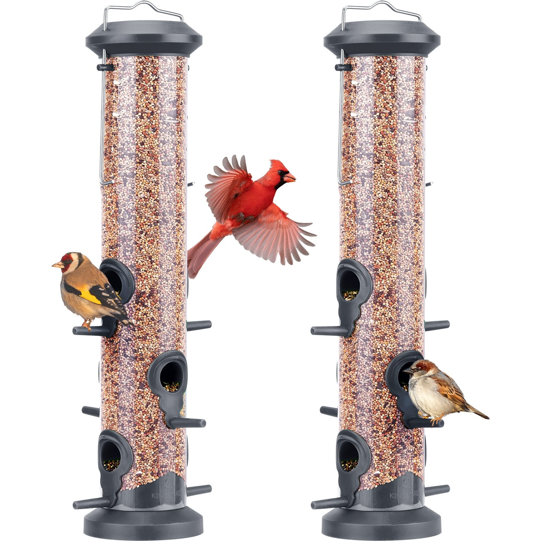Kingsyard Tube Wild Bird Feeder, 2 count, Grey