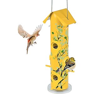 Kingsyard Metal Tube Wild Bird Feeder, Golden Yellow