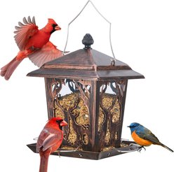 Kingsyard Weatherproof Metal Hopper Wild Bird Feeder, Antique Bronze