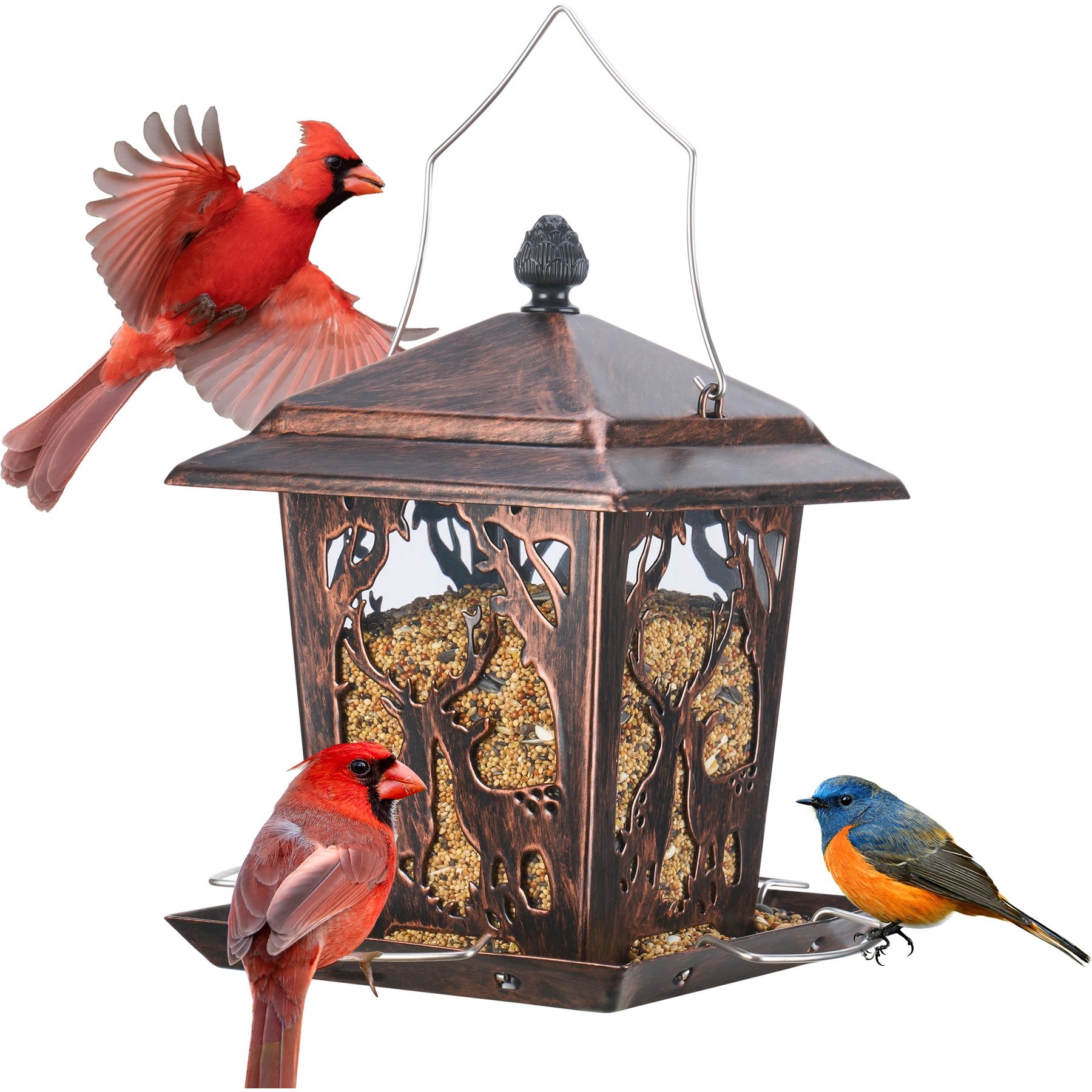 Kingsyard Weatherproof Metal Hopper Wild Bird Feeder, Antique Bronze