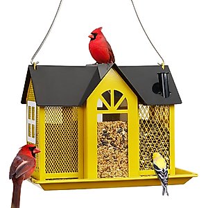 Kingsyard Wild Bird House & Triple Feeder, Black/Yellow