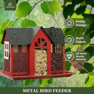Kingsyard Wild Bird House & Triple Feeder, Black/Red