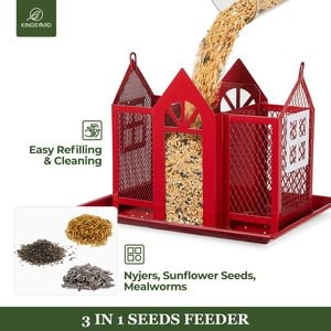 Kingsyard Wild Bird House & Triple Feeder, Black/Red
