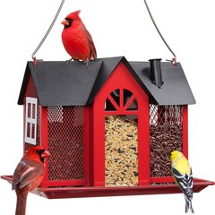 Kingsyard Wild Bird House & Triple Feeder, Black/Red