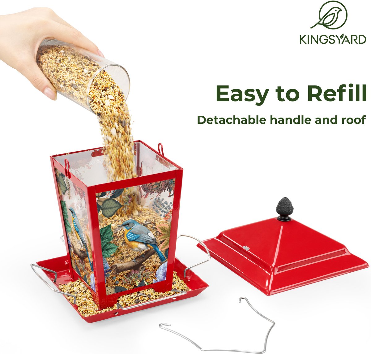 Kingsyard Hopper Wild Bird Feeder with Detachable Roof