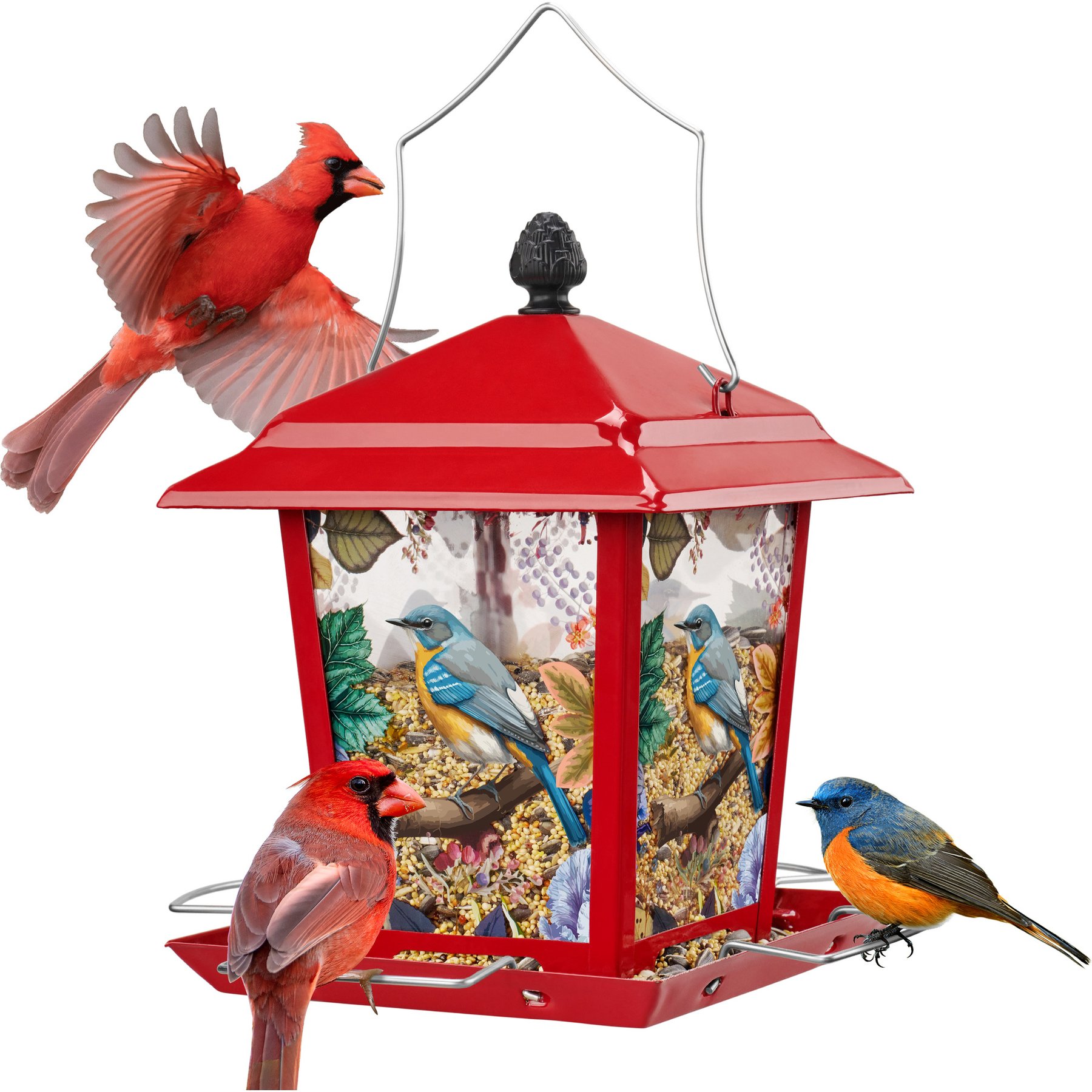 Kingsyard Hopper Wild Bird Feeder with Detachable Roof, Red