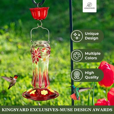 Show full view: Kingsyard 25-oz Leak Proof Glass Hummingbird Feeder with Ant Moat, Red slide 7 of 9