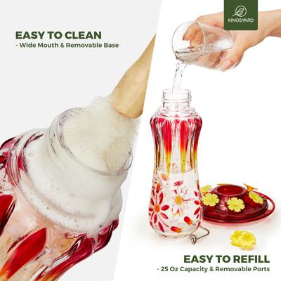 Show full view: Kingsyard 25-oz Leak Proof Glass Hummingbird Feeder with Ant Moat, Red slide 4 of 9