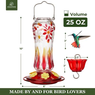 Show full view: Kingsyard 25-oz Leak Proof Glass Hummingbird Feeder with Ant Moat, Red slide 2 of 9