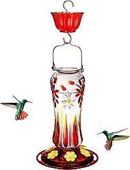 Kingsyard 25-oz Leak Proof Glass Hummingbird Feeder with Ant Moat, Red