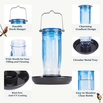 Show full view: Kingsyard Glass Waterer Wild Bird Feeder, Ocean Blue slide 4 of 11