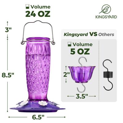Show full view: Kingsyard 24-oz Glass Hummingbird Feeder with Ant Moat, Purple slide 7 of 9
