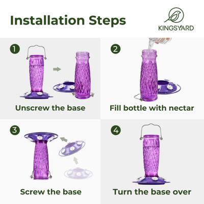 Show full view: Kingsyard 24-oz Glass Hummingbird Feeder with Ant Moat, Purple slide 5 of 9