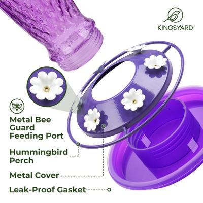 Show full view: Kingsyard 24-oz Glass Hummingbird Feeder with Ant Moat, Purple slide 3 of 9