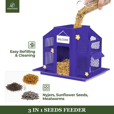 Show full view: Kingsyard Weatherproof Metal Mesh House Hopper Wild Bird Feeder, Black/Purple slide 3 of 6