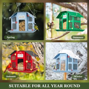 Kingsyard Weatherproof Metal Mesh House Hopper Wild Bird Feeder, Black/Red
