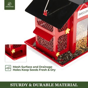 Kingsyard Weatherproof Metal Mesh House Hopper Wild Bird Feeder, Black/Red