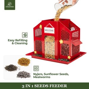 Kingsyard Weatherproof Metal Mesh House Hopper Wild Bird Feeder, Black/Red