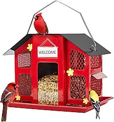 Kingsyard Weatherproof Metal Mesh House Hopper Wild Bird Feeder, Black/Red slide 1 of 6
