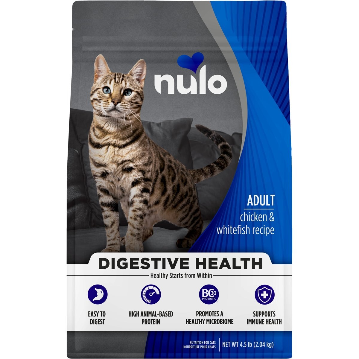 Nulo Digestive Health Chicken & Whitefish Adult Dry Cat Food, 4.5-lb bag