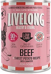 Livelong Healthy & Strong Adut High-Protein Beef & Sweet Potato Recipe Pate Wet Dog Food, 12.5-oz can, case of 12 slide 1 of 6