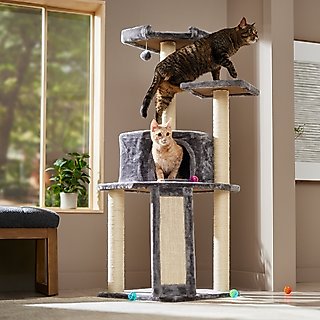 Frisco 52-in Faux Fur Cat Tree & Condo, Gray slide 1 of 6