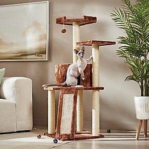 Frisco 52-in Faux Fur Cat Tree & Condo, Brown