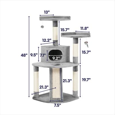 Show full view: Frisco 48-in Faux Fur Cat Tree & Condo, Gray slide 2 of 7