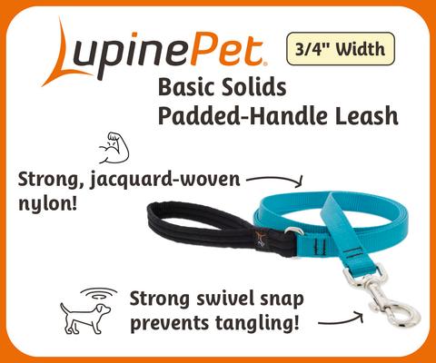 Show full view: LupinePet Basic Solid Padded Handle Dog Leash, Aqua, Regular: 4-ft long, 3/4-in wide slide 2 of 5