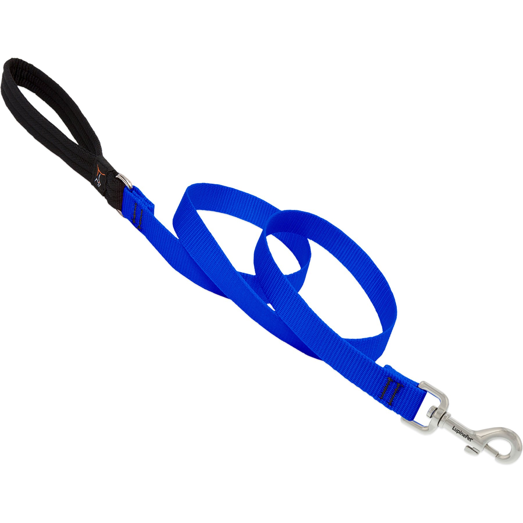 LupinePet Basic Solid Padded Handle Dog Leash, Blue, Regular: 6-ft long, 3/4-in wide