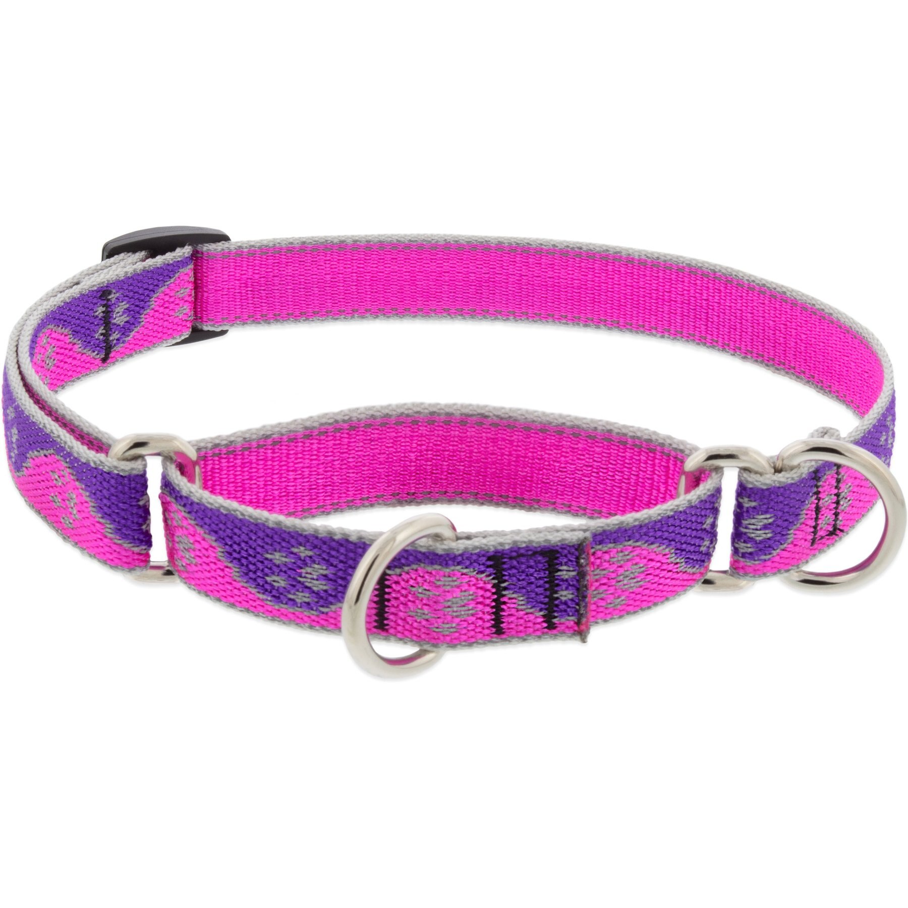 LupinePet Reflective Paws Martingale Dog Collar, Pink Paws, Small: 10 to 14-in