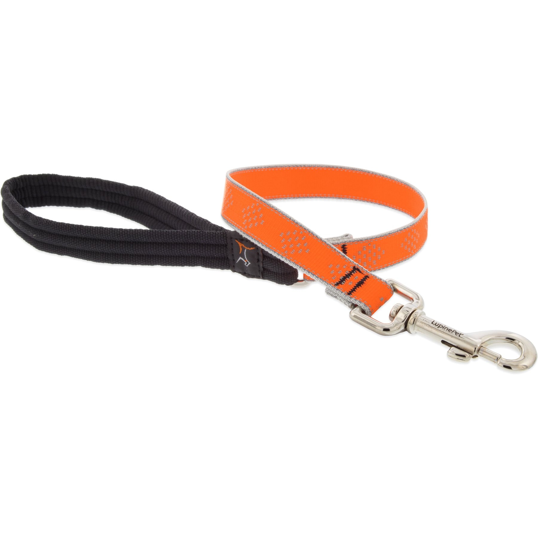 LupinePet Reflective Diamonds Padded Handle Dog Leash, Orange Diamond, Short: 2-ft long, 3/4-in wide
