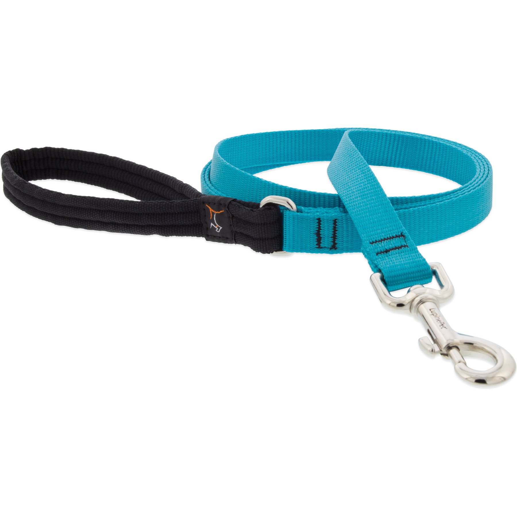 LupinePet Basic Solid Padded Handle Dog Leash, Aqua, Regular: 6-ft long, 3/4-in wide