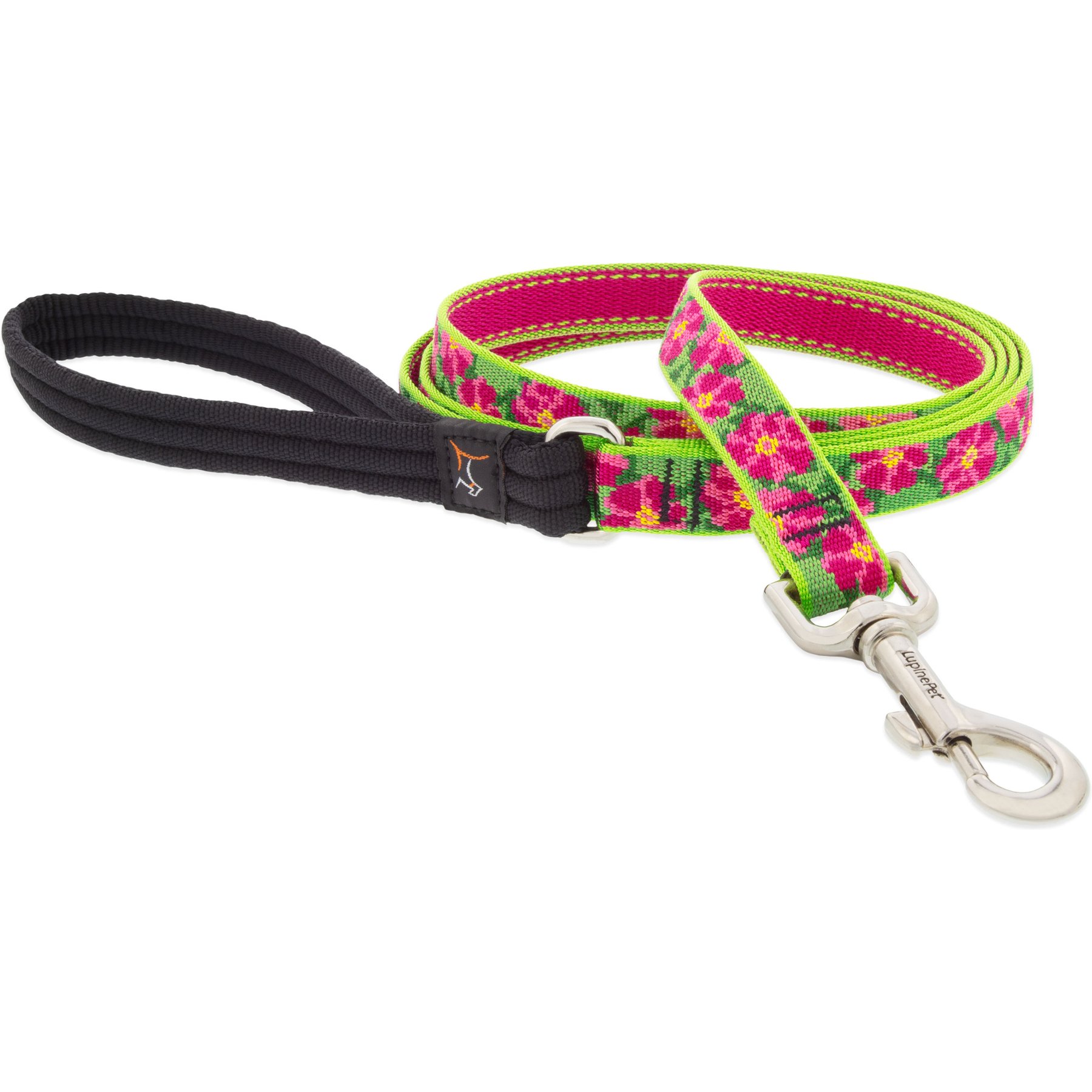 LupinePet Padded Handle Dog Leash, Petunias, Regular: 4-ft long, 3/4-in wide
