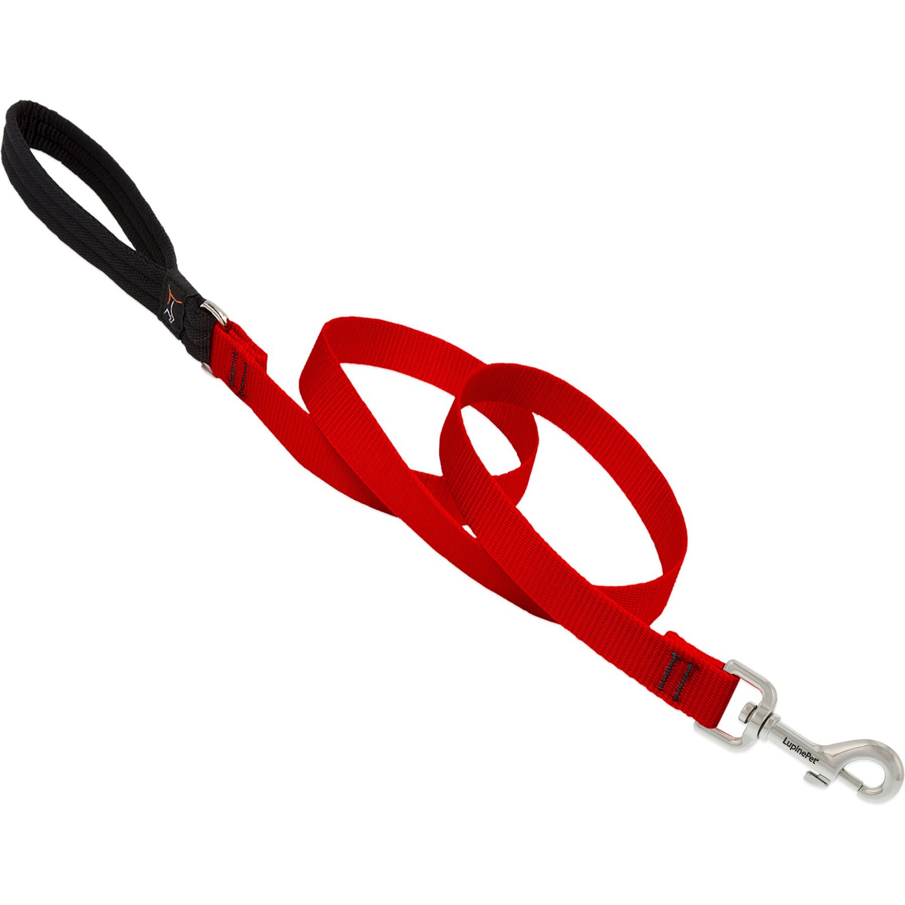 LupinePet Basic Solid Padded Handle Dog Leash, Red, Regular: 6-ft long, 3/4-in wide
