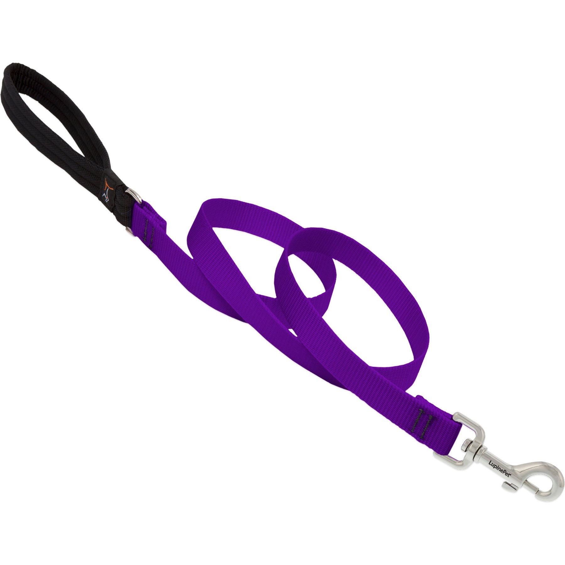 LupinePet Basic Solid Padded Handle Dog Leash, Purple, Regular: 4-ft long, 3/4-in wide