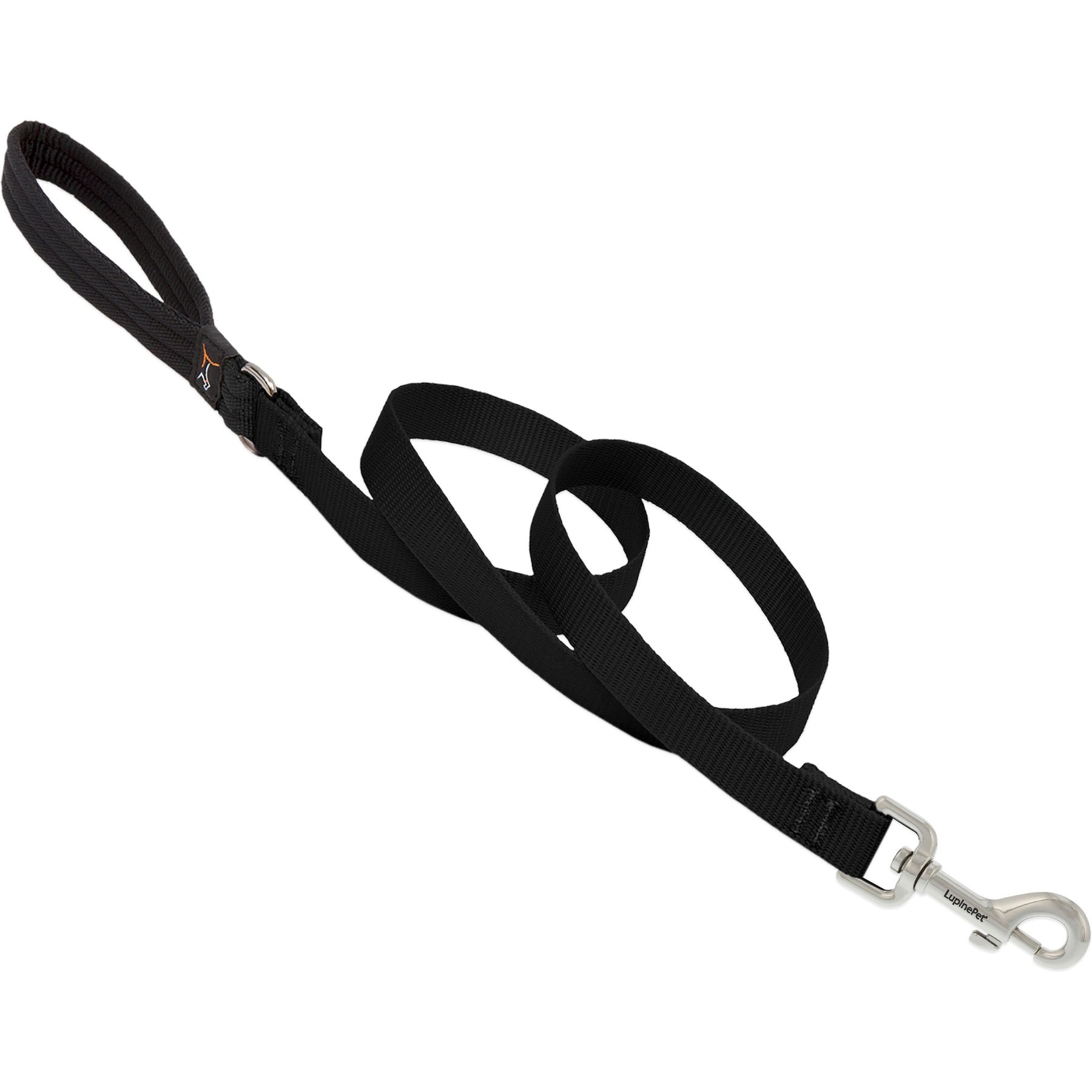 LupinePet Basic Solid Padded Handle Dog Leash, Black, Regular: 4-ft long, 3/4-in wide
