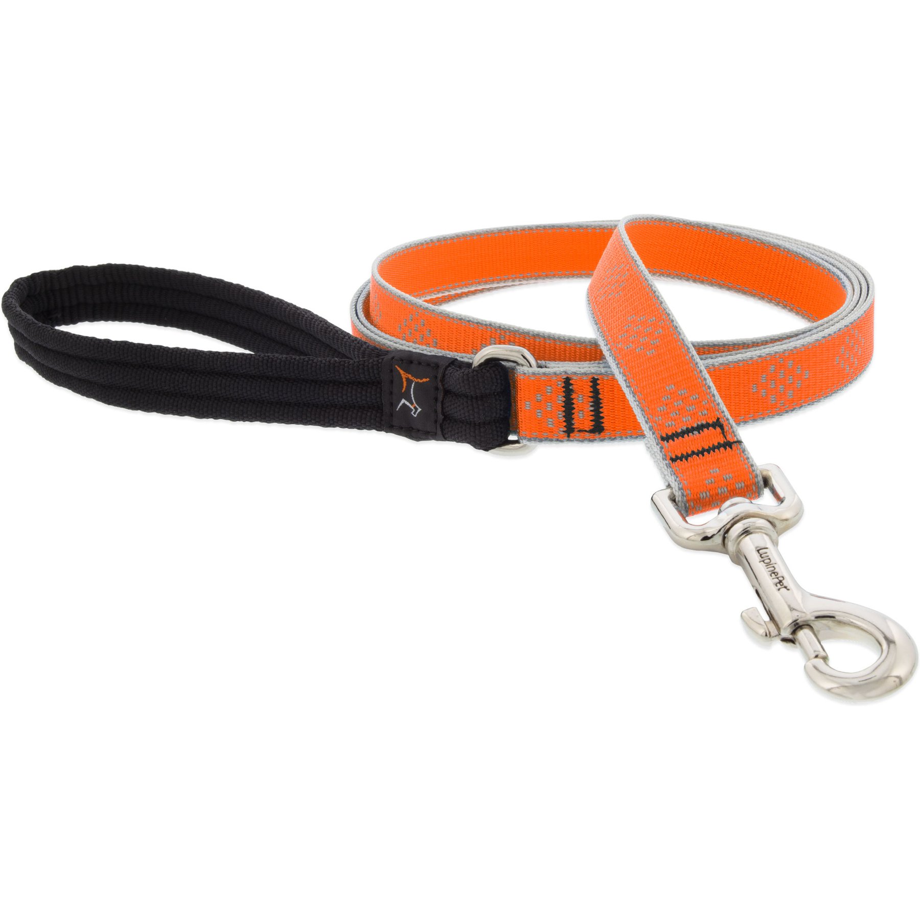 LupinePet Reflective Diamonds Padded Handle Dog Leash, Orange Diamond, Regular: 4-ft long, 3/4-in wide