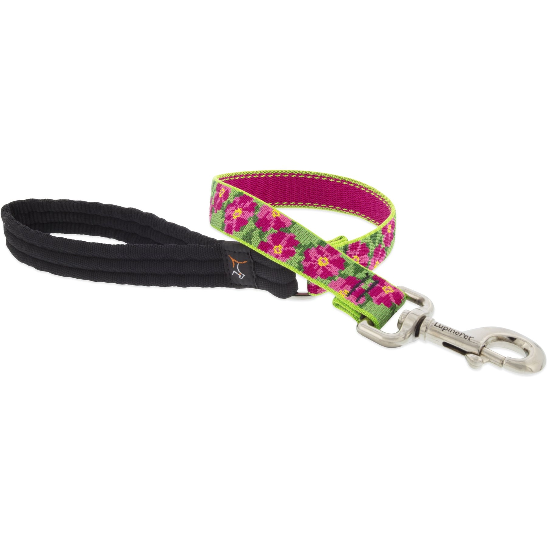 LupinePet Padded Handle Dog Leash, Petunias, Short: 2-ft long, 1-in wide