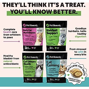 Pet Honesty Dual Texture Chicken Flavored Calming Chews for Cats, 3.7-oz pouch