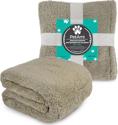 Show full view: PetAmi Fluffy Waterproof Cat & Dog Blanket, Taupe, Medium slide 8 of 11