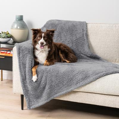 Show full view: PetAmi Fluffy Waterproof Cat & Dog Blanket, Light Grey, Medium slide 6 of 12