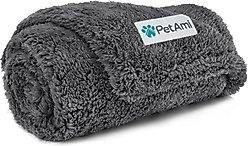 PetAmi Fluffy Waterproof Cat & Dog Blanket, Grey, Small