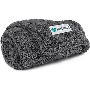 PetAmi Fluffy Waterproof Cat & Dog Blanket, Grey, Medium