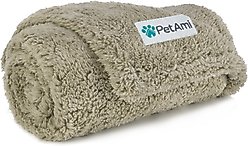 PetAmi Fluffy Waterproof Cat & Dog Blanket, Taupe, Small