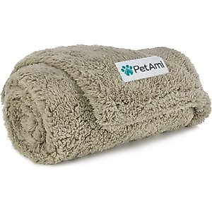 PetAmi Fluffy Waterproof Cat & Dog Blanket, Taupe, Small