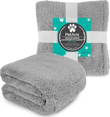 Show full view: PetAmi Fluffy Waterproof Cat & Dog Blanket, Light Grey, Medium slide 9 of 12