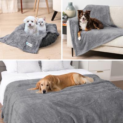 Show full view: PetAmi Fluffy Waterproof Cat & Dog Blanket, Light Grey, Medium slide 7 of 12